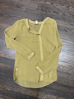 LOFT Mustard Yellow Printed Long-Sleeve Blouse